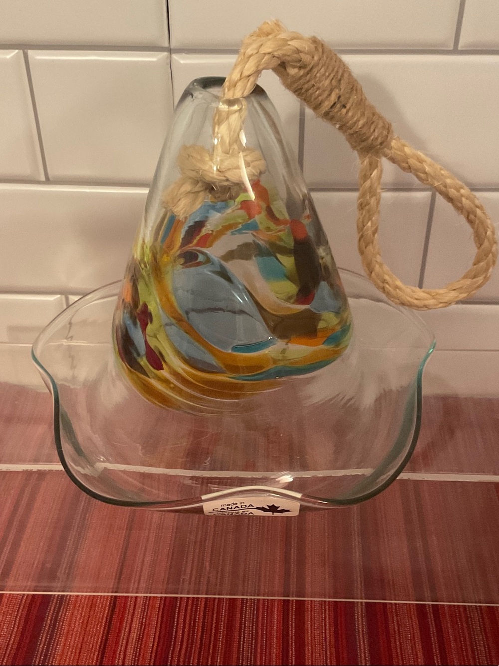 Hand-Blown Multicolor Glass Hanging Ornament Feeder - Home Art Made in Canada